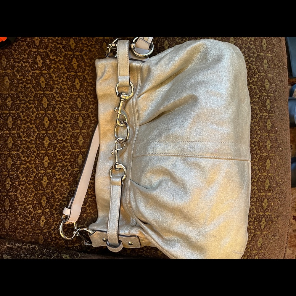 Coach shimmery, soft leather, pleated hobo bag with silver hardware